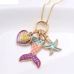 3/$35 Mermaid Charm Chain Necklace with Heart Starfish Pendant Kids Girls Gifts